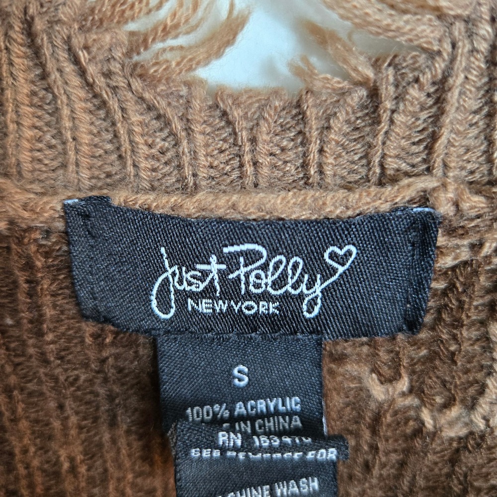 Just Polly Womens Brown Teddy Bear Grunge Distressed Oversized Sweater Small Y2K - Picture 3 of 7